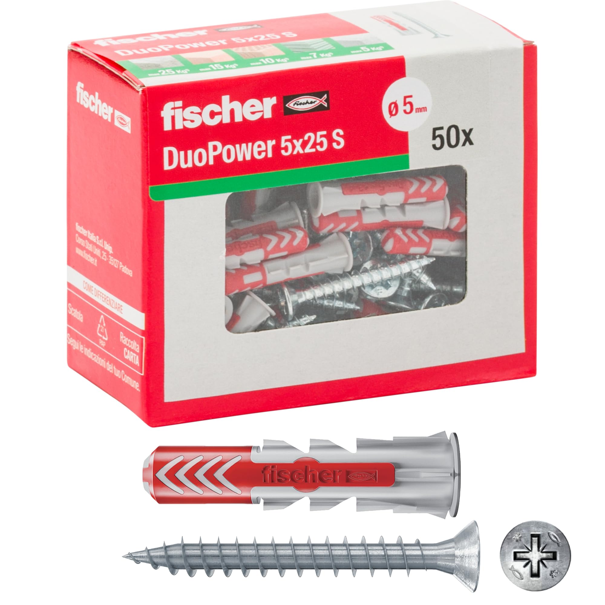 FISCHER フィッシャー 25.5 Amazon.com: Fischer 544015 5 Y Duopower Dowels with Screw for Full